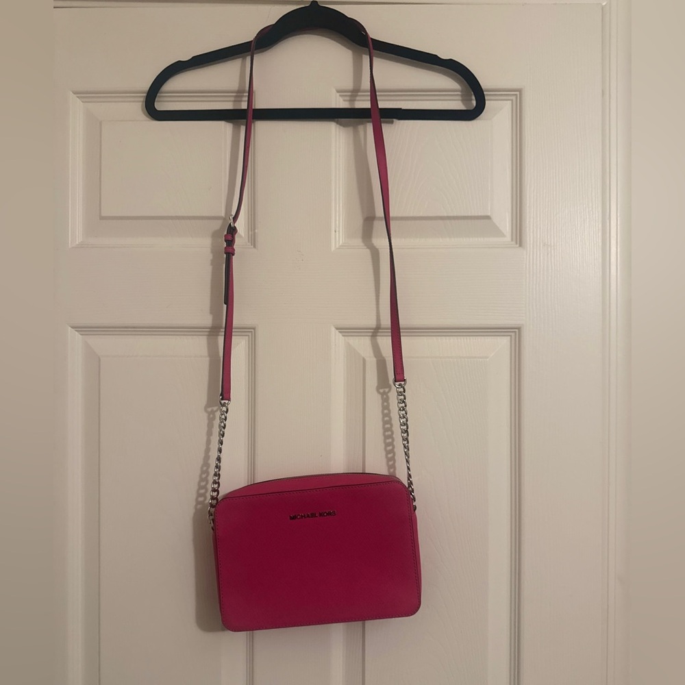 Michael Kors Pink Jet Set Large Saffiano Leather Crossbody Bag